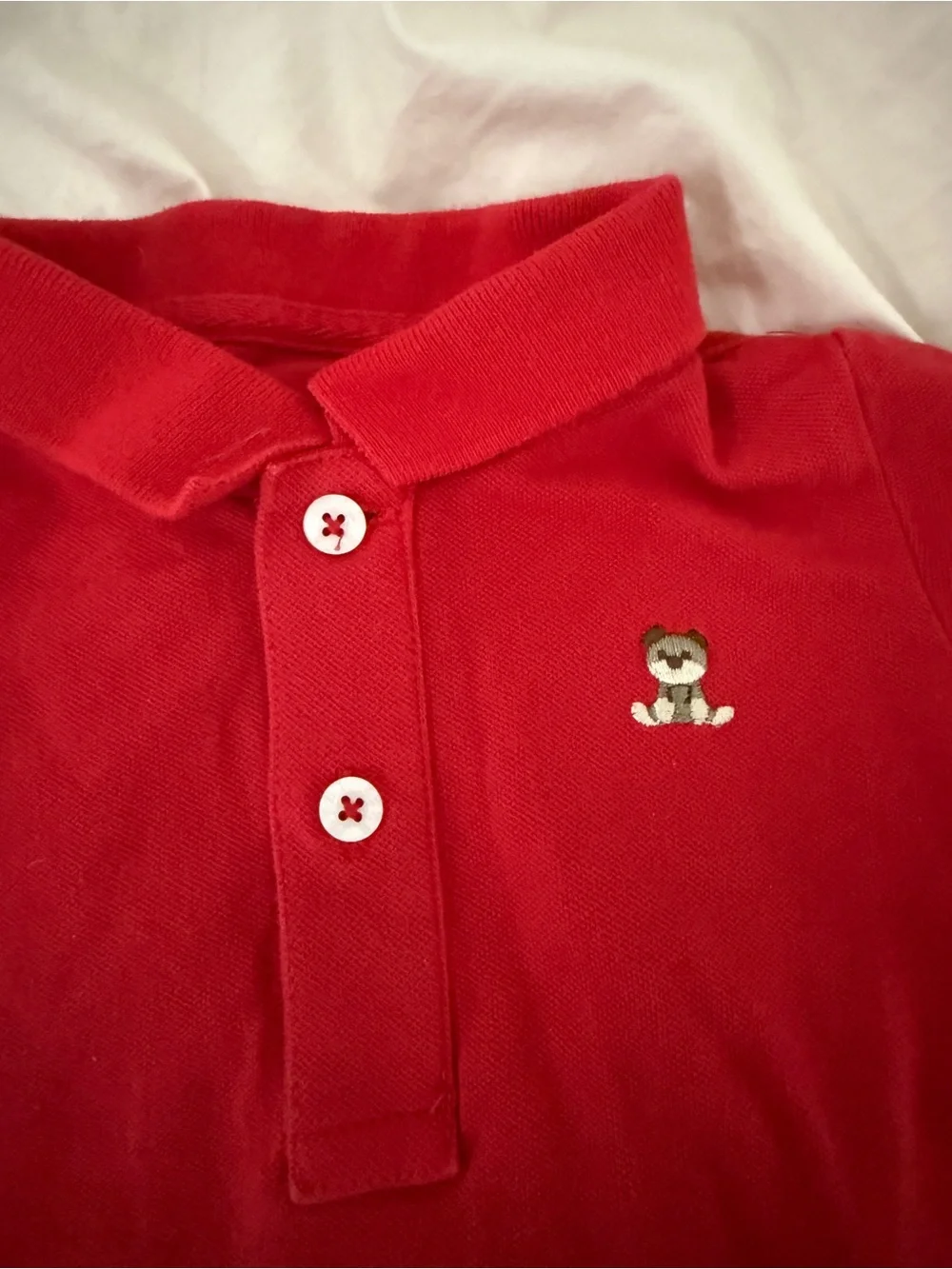 Red Baby Polo Onesie with Bear Decal